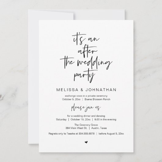 After the wedding, Black, Elopement Party Kaart (Voorkant)