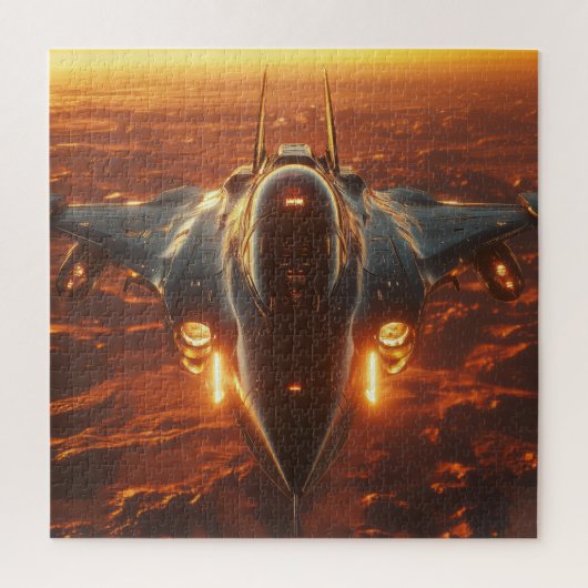 Afterburner Jet bij zonsondergang - Luchtvaartpuzz Legpuzzel (Verticaal)