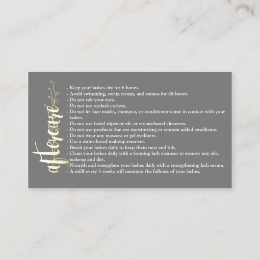 Aftercare Brows Gold Logo Microblading Grey Busine Visitekaartje (Achterkant)