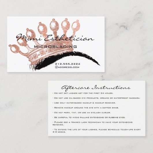 Aftercare Brows Roos Crown Microblading Visitekaartje (Voorkant / Achterkant)