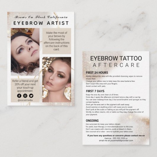 Aftercare Eyebrow Tattoo Kaarten Visitekaartje (Voorkant / Achterkant)