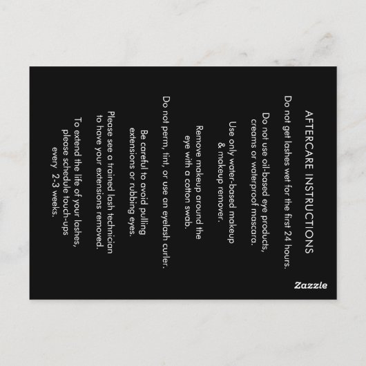 Aftercare Eyelash-zorgkaarten Briefkaart (Achterkant)