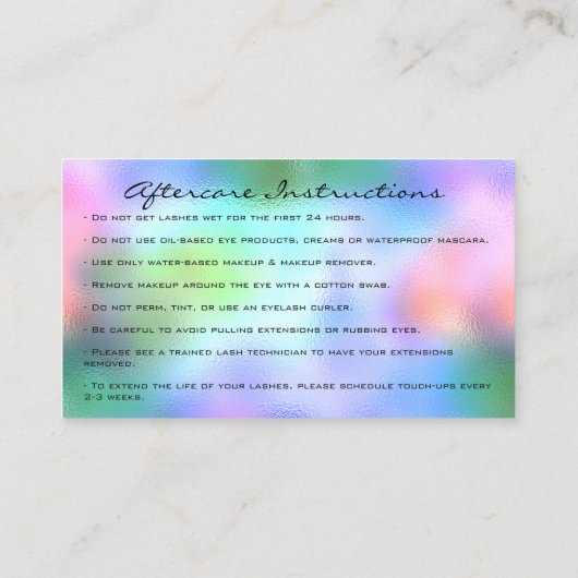 Aftercare Instructies Eyelash Dankuwel holografisc Visitekaartje (Achterkant)