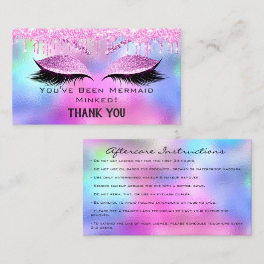 Aftercare Instructies Eyelash Roze holograaf Drip Visitekaartje (Voorkant / Achterkant)