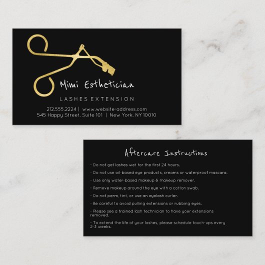 Aftercare Instructies Lash Curve Goud Zwart Visitekaartje (Voorkant / Achterkant)