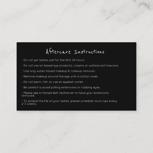 Aftercare Instructies Lash Curve Goud Zwart Visitekaartje (Achterkant)