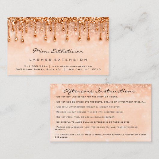 Aftercare instructies Lash Drips Make-up koper Visitekaartje (Voorkant / Achterkant)