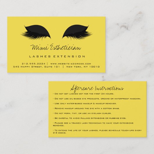 Aftercare Instructies Lash Extension Black Yellow Visitekaartje (Voorkant / Achterkant)