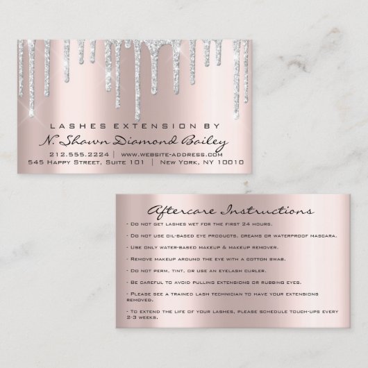 Aftercare Instructies Lash Extension Grey Drips Visitekaartje (Voorkant / Achterkant)