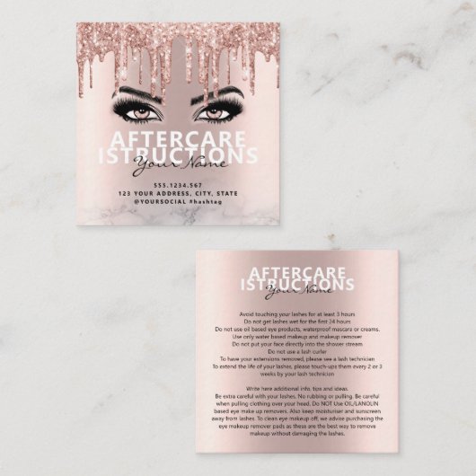 Aftercare Instructies Lash Grote tekstruimte Vierkante Visitekaartje (Voorkant / Achterkant)