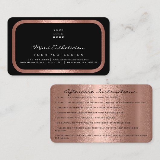 Aftercare Instructies Lash Roos Black Logo Visitekaartje (Voorkant / Achterkant)