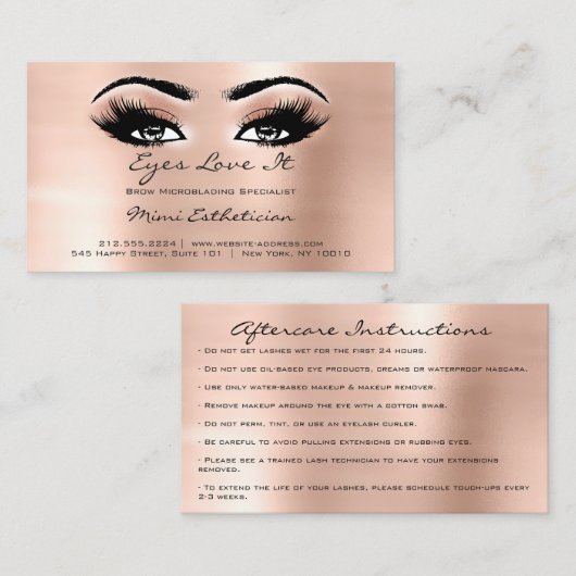 Aftercare Instructies Lashes Extension Roos Peach Visitekaartje (Voorkant / Achterkant)