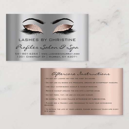 Aftercare Instructies Lashes Extension Roos Silve Visitekaartje (Voorkant / Achterkant)