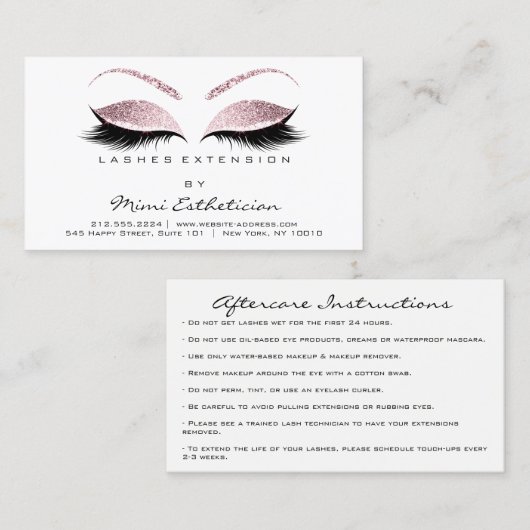 Aftercare Instructies Lashes Studio Pink Pastel Visitekaartje (Voorkant / Achterkant)