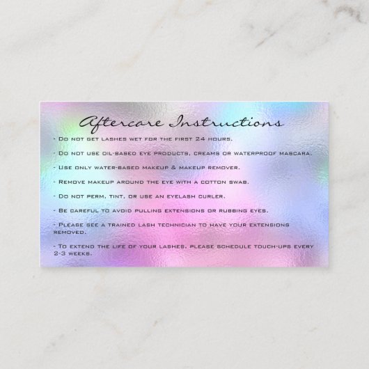 Aftercare Instructies Lashes Studio Roze Klein Visitekaartje (Achterkant)