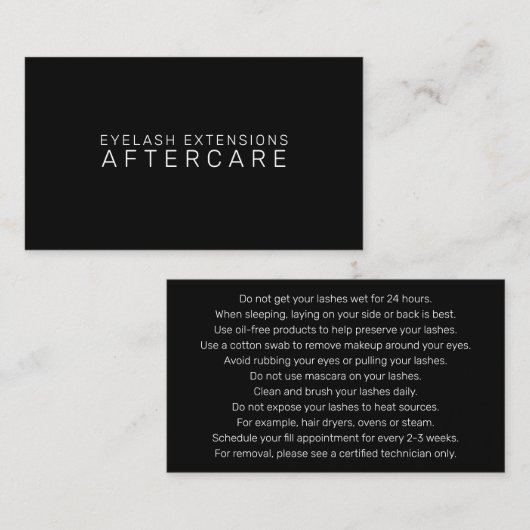Aftercare Instructions Card for Lash Extensions Visitekaartje (Voorkant / Achterkant)