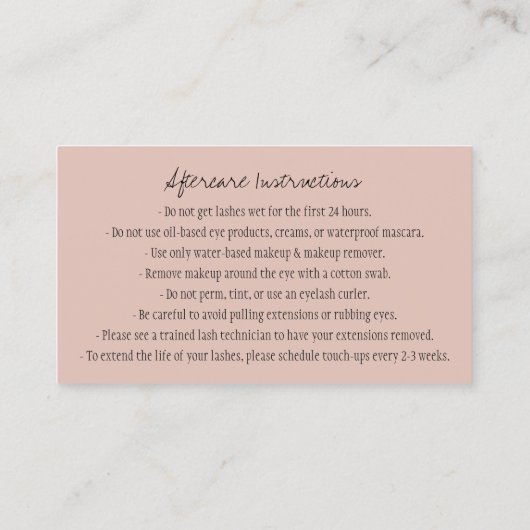 Aftercare Instructions Eyebrows Princes  Visitekaartje (Achterkant)