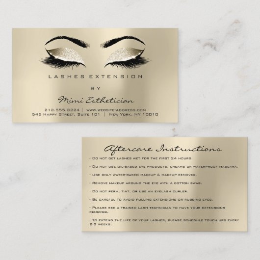 Aftercare Instructions Lashes Champaigne Ivory Visitekaartje (Voorkant / Achterkant)