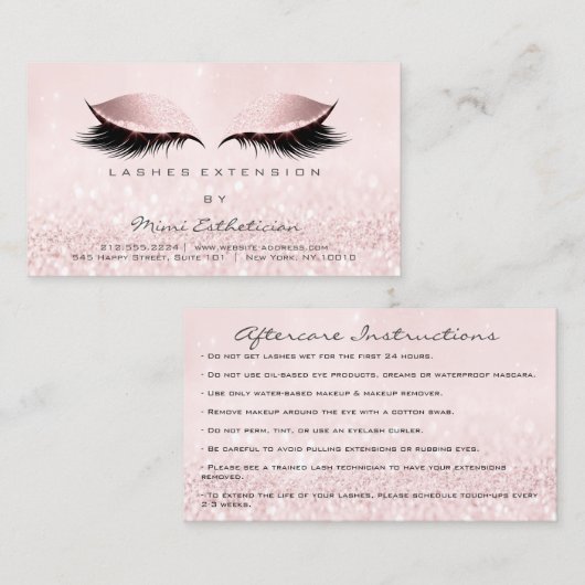 Aftercare Instructions Lashes Extension Pastel Visitekaartje (Voorkant / Achterkant)