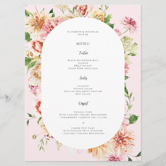 Afterglow Floral Garden Blooms Wedding Menu (Voorkant)