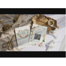 Afterglow Garden Floral Heart QR Code Wedding RSVP Kaartje