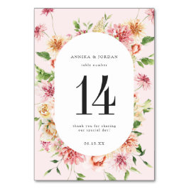 Afterglow Garden Floral Wedding Table Number Kaart