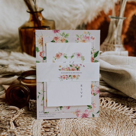 Afterglow Monogram | Romantic Floral Wedding Uitnodigingen Wikkel