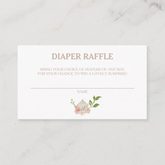Aftermiddag Baby shower van Tea Diaper Raffle Informatiekaartje (Voorkant)