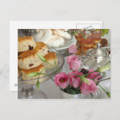 Aftermiddag Briefkaart cones roze bloemen teapot (Voorkant / Achterkant)