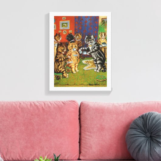 Aftermiddag Tea Cats, Louis Wain Canvas Afdruk (Insitu (Woonkamer))