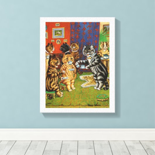 Aftermiddag Tea Cats, Louis Wain Canvas Afdruk (Insitu (Houten vloer))