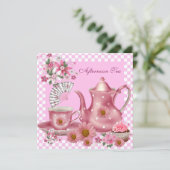 Aftermiddag Tea Cupcake Roze Floral Teapot Fan Kaart (Staand voorkant)