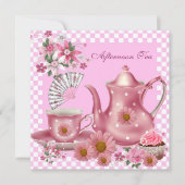 Aftermiddag Tea Cupcake Roze Floral Teapot Fan Kaart (Voorkant)