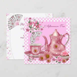 Aftermiddag Tea Cupcake Roze Floral Teapot Fan Kaart