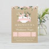 Aftermiddag Tea Floral Teacup Blush Vrijgezellenfe Kaart (Staand voorkant)