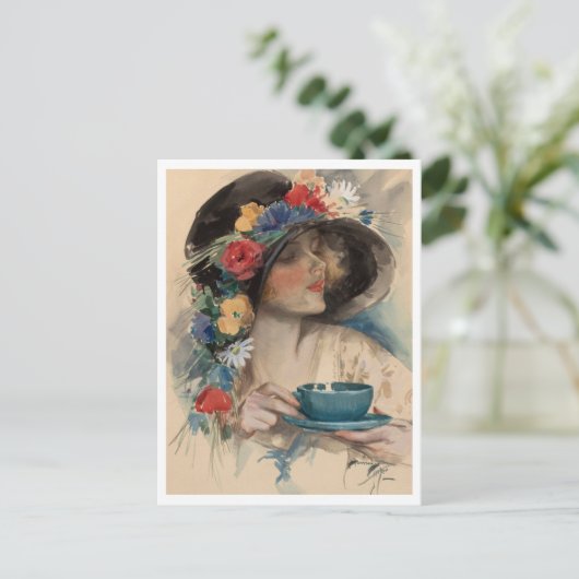 Aftermiddag Tea, Harrison Fisher Briefkaart (Staand voorkant)