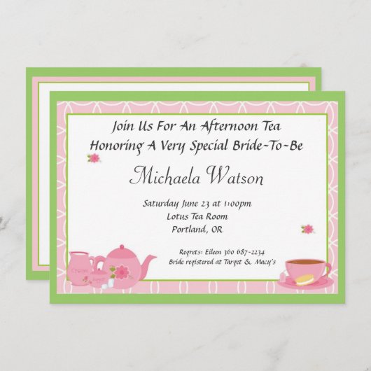 Aftermiddag Tea Kaart (Voorkant / Achterkant)