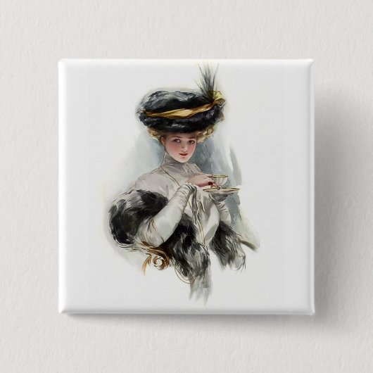 Aftermiddag Tea Lady Vierkante Button 5,1 Cm (Voorkant)