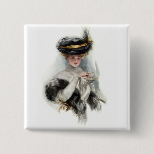 Aftermiddag Tea Lady Vierkante Button 5,1 Cm