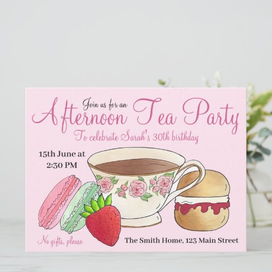 Aftermiddag Tea Party Vrijgezellenfeest Macarons T Kaart (Staand voorkant)