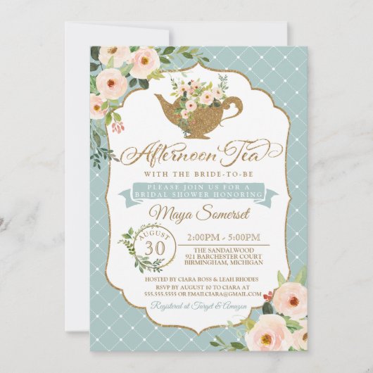 Aftermiddag Tea Turquoise Blue Floral Vrijgezellen Kaart (Voorkant)