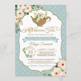 Aftermiddag Tea Turquoise Blue Floral Vrijgezellen Kaart