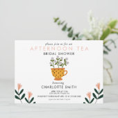 Aftermiddag Vrijgezellenfeest van Tea Pink Floral Kaart (Staand voorkant)