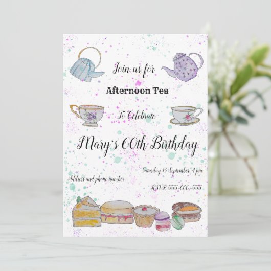 Aftermiddag Waterverf Tea Kaart (Staand voorkant)