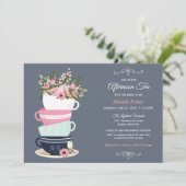 Aftermiddags Tea Bridal Shower | Blauw roze Kaart (Staand voorkant)