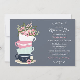 Aftermiddags Tea Bridal Shower   Blauw roze Kaart