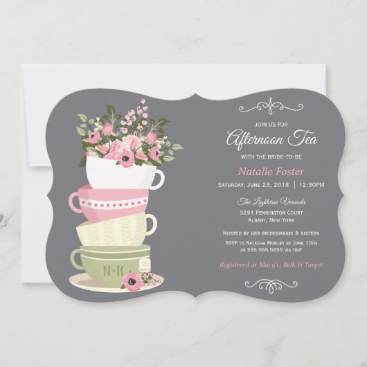 Aftermiddags Tea Bridal Shower Kaart (Voorkant)