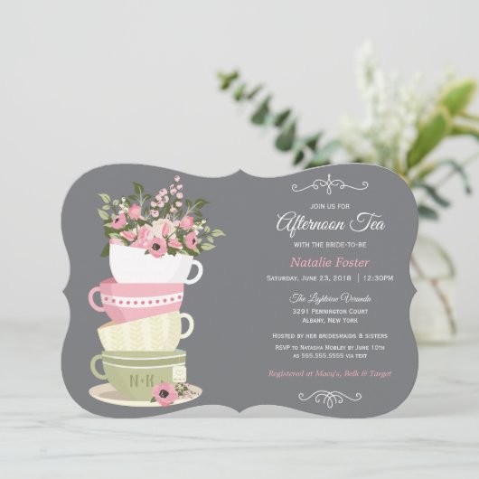 Aftermiddags Tea Bridal Shower Kaart (Staand voorkant)