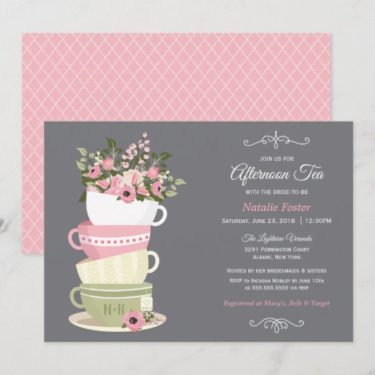 Aftermiddags Tea Bridal Shower Kaart (Voorkant / Achterkant)