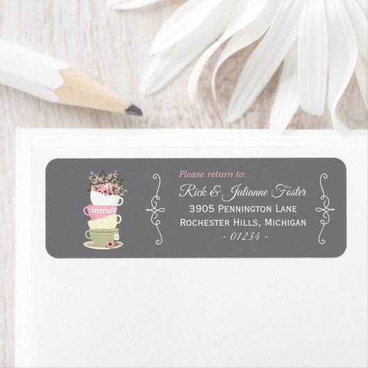 Aftermiddags Tea Stapeld Cups Shower Return Addres Etiket (Insitu)